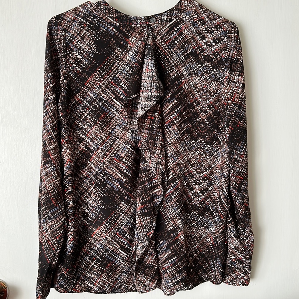 Catherine Blouse Black Brown Red Print Size Small
